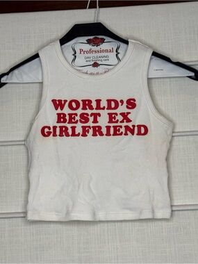 Women's White Crop Tank with Red 'WORLD'S BEST EX GIRLFRIEND' Print
